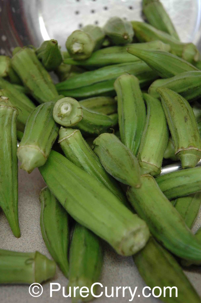 Raw Okra In Colander