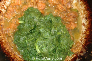 Blanched Spinach added to Onion-tomato base