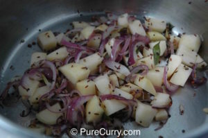 Punjabi Kadhi, Potatoes, Onions